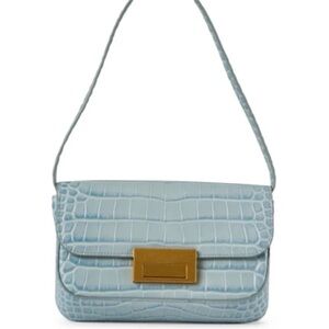 Loeffler Randall Light Blue Croc-Embossed Shoulder Bag with Gold Hardware